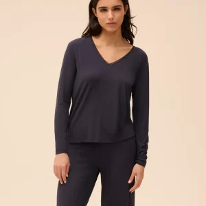 Top manches longues décolleté brodé - Pleine Lune