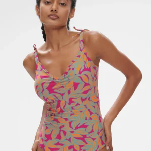 Maillot de bain 1 pièce bonnet mousse sans armature - Imprimé Rose Ménara