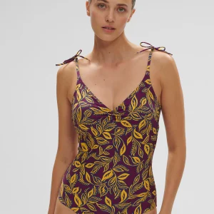 Maillot de bain 1 pièce bonnet mousse sans armature - Imprimé Violet Agadir