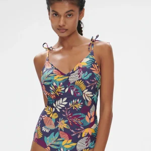 Maillot de bain 1 pièce bonnet mousse sans armature - Imprimé Bleu Seaside