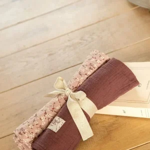 2 Maxi Langes bébé 65x65cm Trousseau - Prune