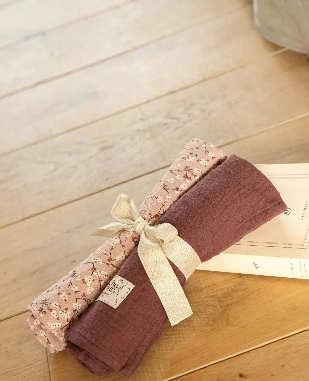 2 Maxi Langes bébé 65x65cm Trousseau - Prune