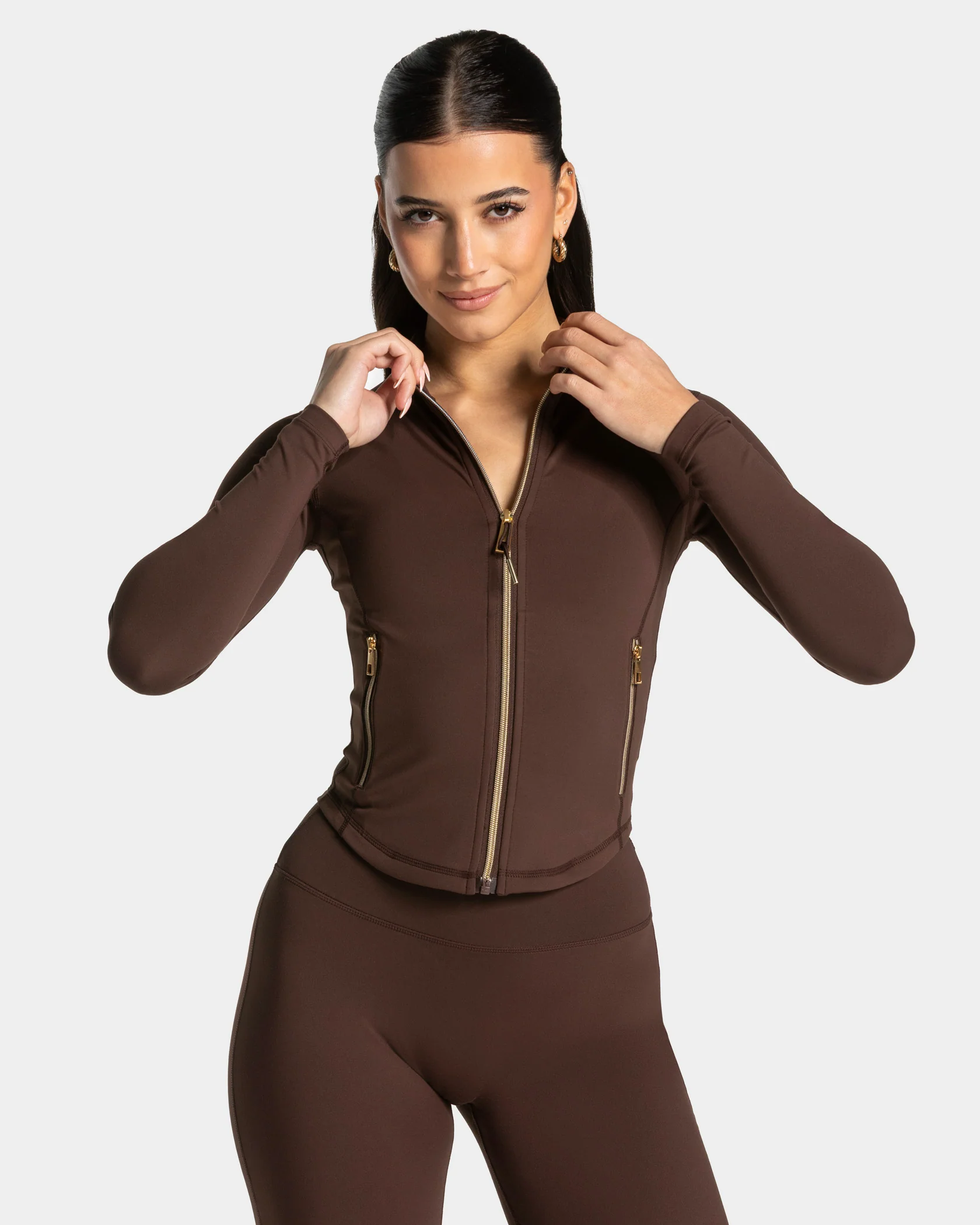Allrounder Shaping Zip Jacke "Espresso - Gold" – Image 2