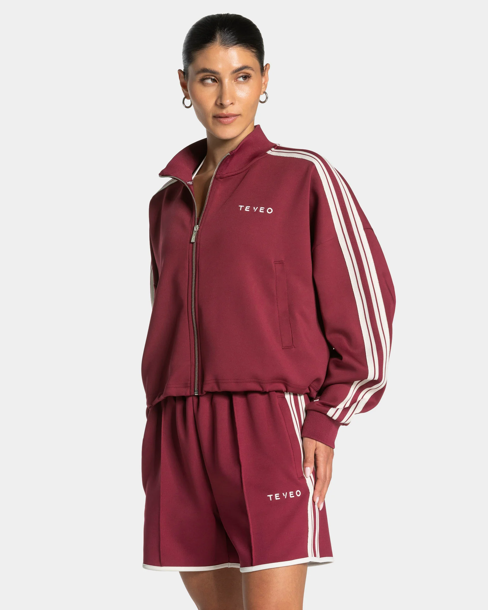 Club Cropped Zip Jacke "Weinrot"