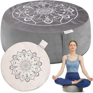 Grand coussin de méditation en velours avec coques de sarrasin – yoga – Idéal pour un cadeau de relaxation