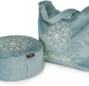 Coussin de méditation rond DiMonde Zafu en suède avec housse lavable – Rembourrage en sarrasin – Poignée latérale – Mandala – 13×33 cm