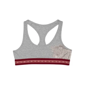 Brassière fille en coton stretch logo métallisé Gris Chiné Dim Sport