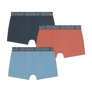 Lot de 3 boxers garçon Bleu Abricot Gris Coton Stretch Kids