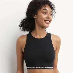Crop top en modal polyamide côtelée sans couture Noir Dim Icons Seamless