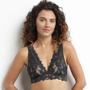 Bralette femme en dentelle à grosses fleurs Gris Granit Dim Lacy