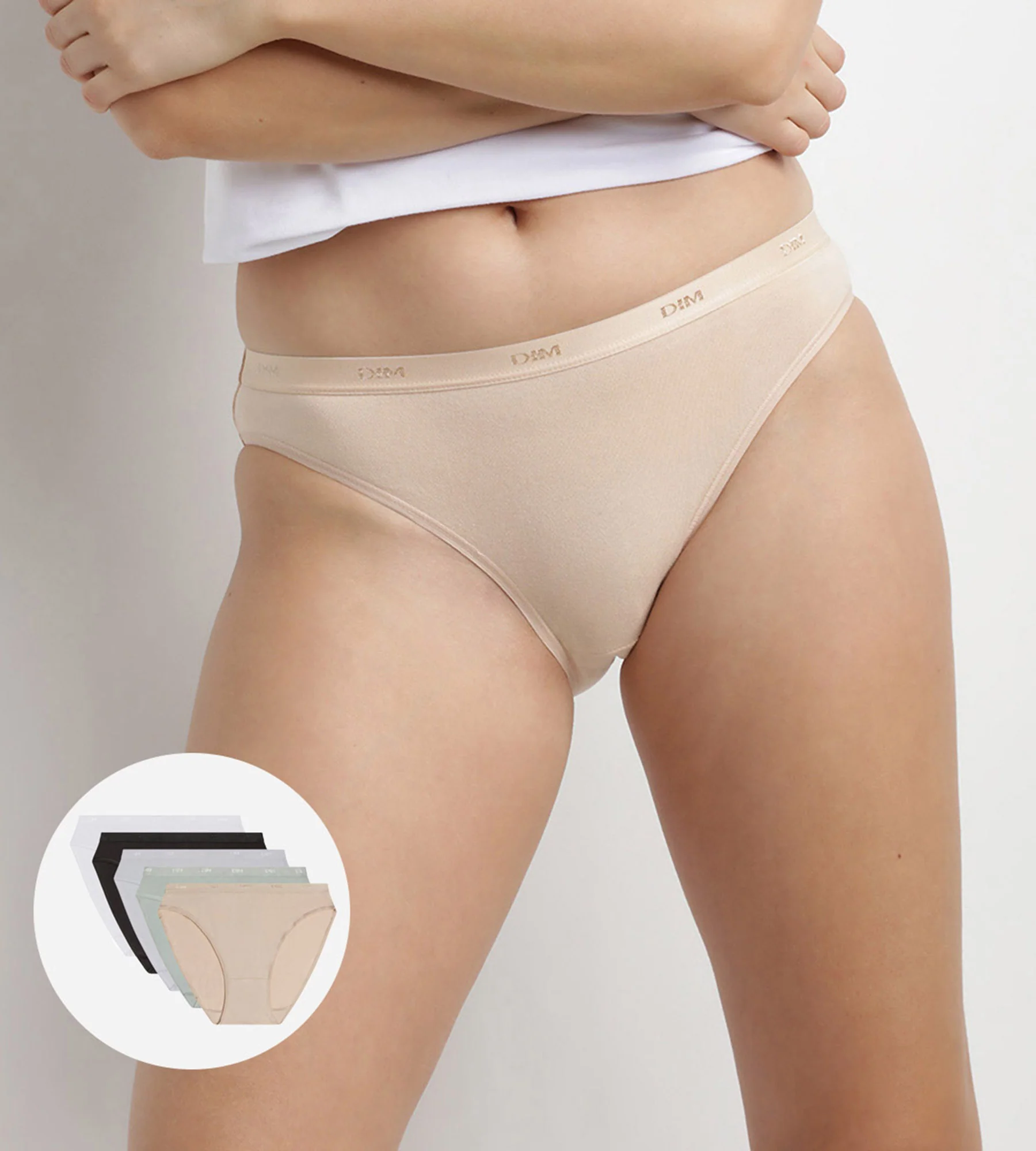 Lot de 5 slips noir, blanc, peau et gris coton Les Pockets – Image 2