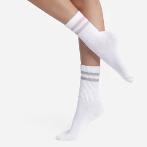 Lot de 2 paires de chaussettes en coton côtelé Blanc et lurex Rose Gris Dim Mode