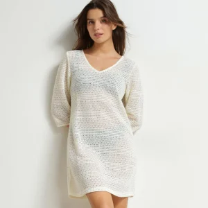 Robe de plage femme en maille Écru Dim