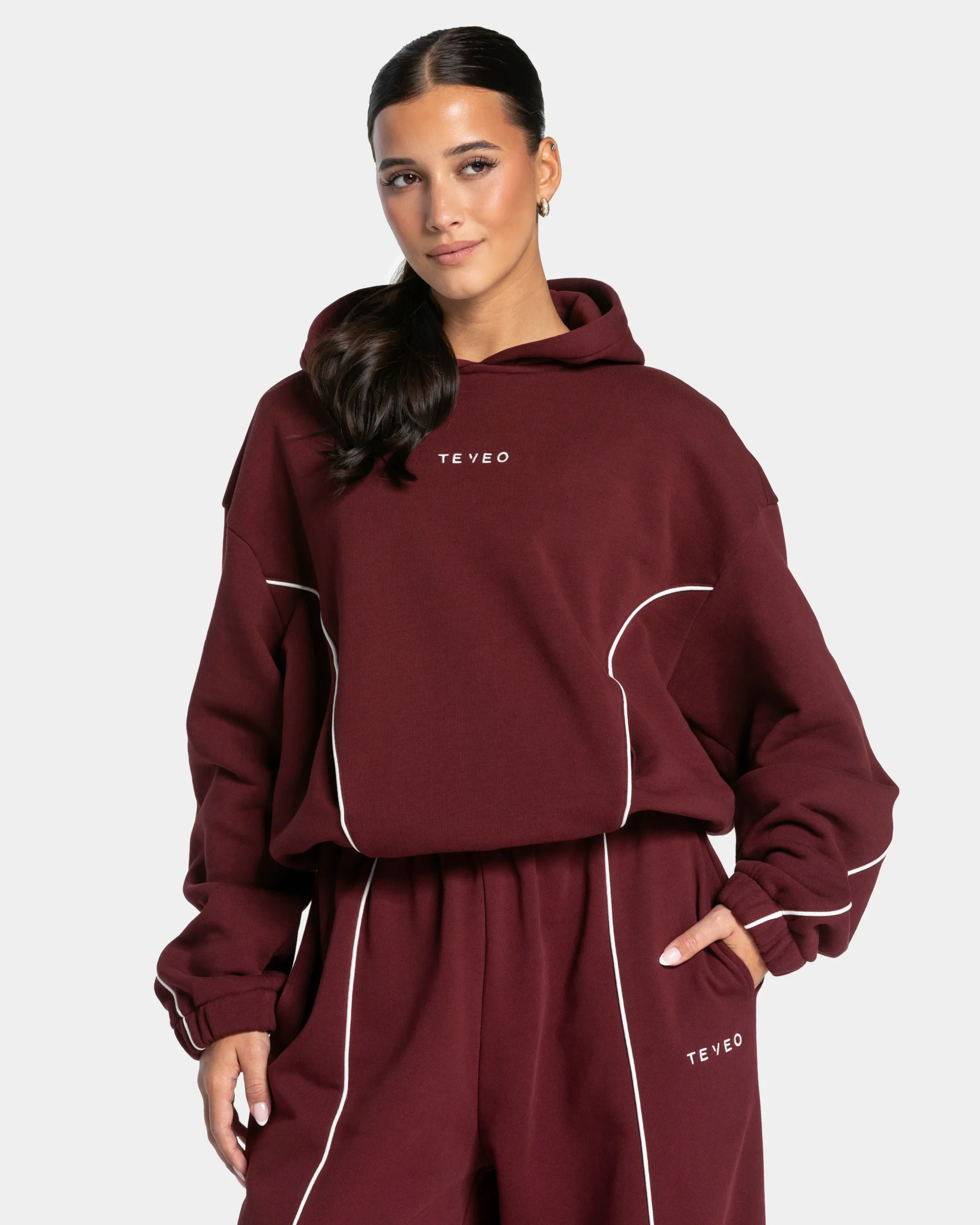 Contrastline Hooded Sweater "Weinrot" – Image 2