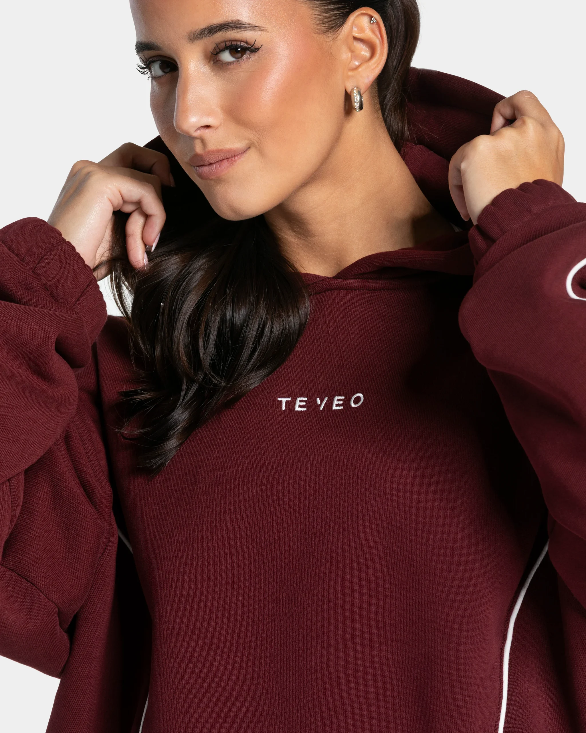 Contrastline Hooded Sweater "Weinrot" – Image 5