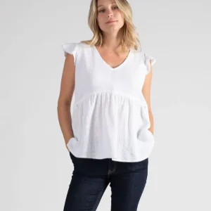 Haut papillon de grossesse et d’allaitement Suzanne - Blanc Brode