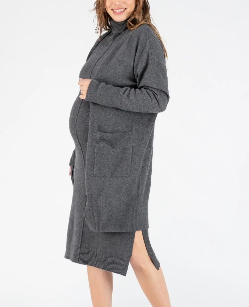 Long cardigan de grossesse en cachemire Laurie - Anthracite – Image 2