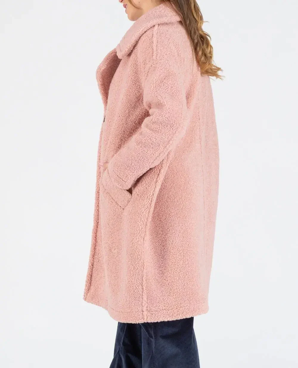 Manteau long de maternité oversize Léonie - Rose – Image 4