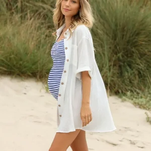 Robe chemise de grossesse et d’allaitement Bertille - Blanc