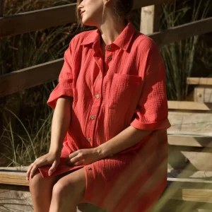 Robe chemise de grossesse et d’allaitement Bertille - Corail