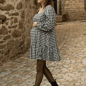 Robe courte de grossesse et d'allaitement Patti - Noir / Blanc